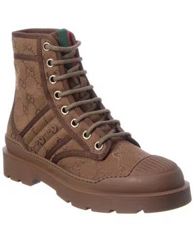 Gucci Gg Web Canvas & Rubber Boot In Brown