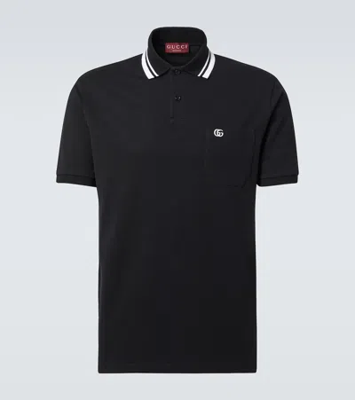 Gucci Gg Web Cotton-blend Polo Shirt In Black