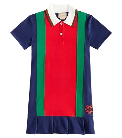 Gucci Kids' Gg Web Cotton Jersey Dress In Blue