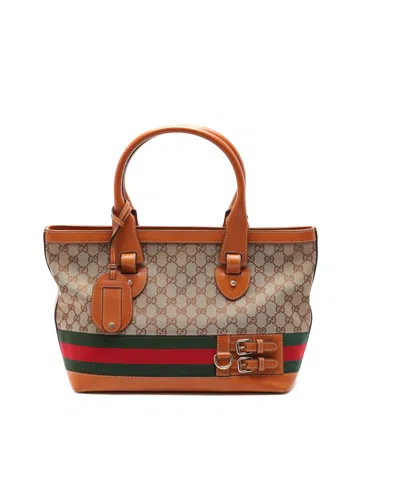 Gucci Gg Web Heritage Tote Bag In Brown