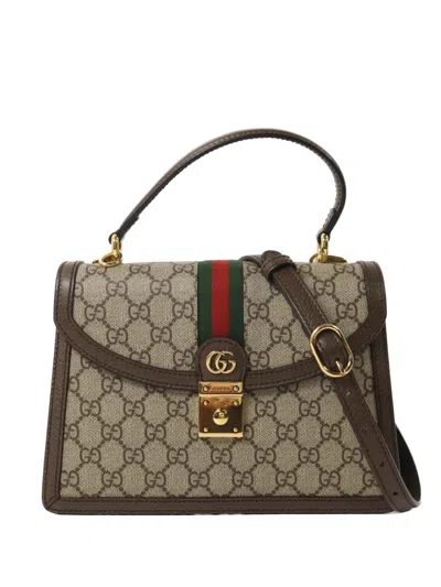 Pre-owned Gucci Gg Web Shoulder Bag In Neutral