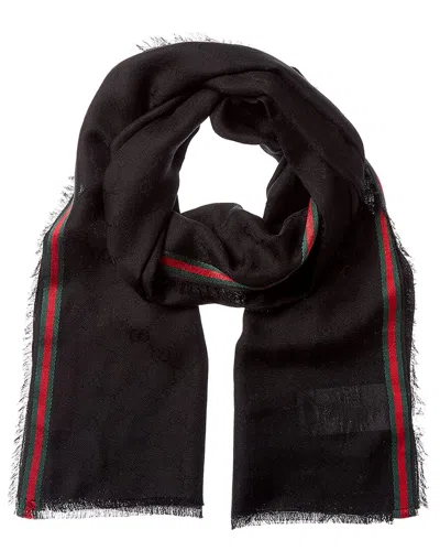 Gucci Gg Web Silk-blend Scarf In Black