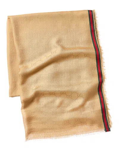 Gucci Gg Web Silk-blend Scarf In Brown