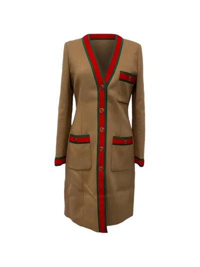 Pre-owned Gucci Gg Web Single-breasted Coat In Brown