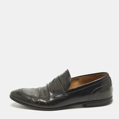 Pre-owned Gucci Gg Web Size 43.5 Black Leather Slip On Loafers