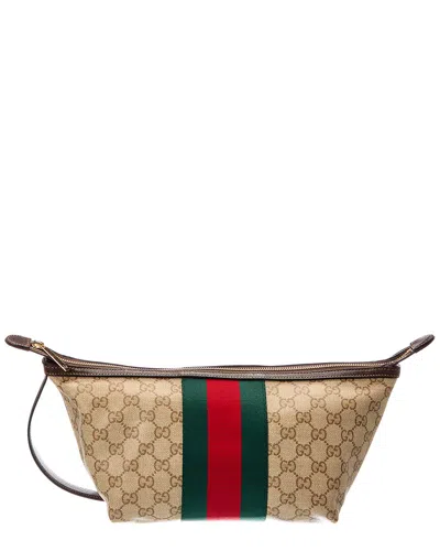 Gucci Gg Web Small Canvas Toiletry Case In Brown