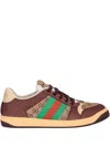 Gucci Leather And Gg Sneakers With Side Stripes In Brown
