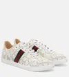 Gucci White Stretch Sneakers With Laser-cut Gg Motif In Neutral