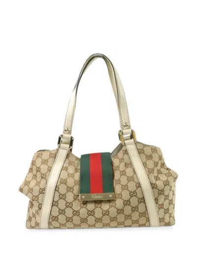 Pre-owned Gucci Gg Web Tote Bag In Neutral
