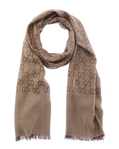 Gucci Gg Wool & Silk-blend Scarf In Brown