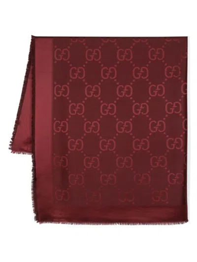 Gucci Gg Wool And Silk Blend Scarf In Red