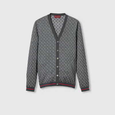 Gucci Gg Wool And Silk Cardigan In Grey