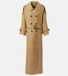 Gucci Wool And Silk Crepe Coat With All-over Gg Motif In Beige