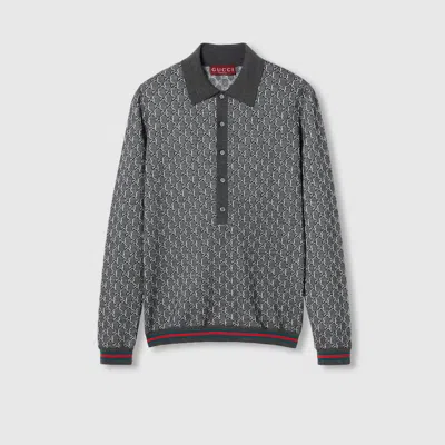 Gucci Gg Wool And Silk Polo Top In Grey