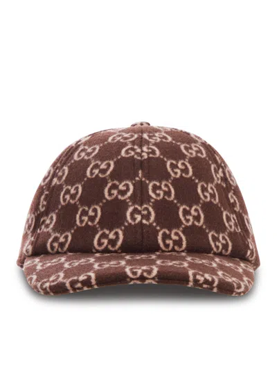 Gucci Gg Wool Baseball Cap In Brown