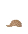 Gucci Women Beige Baseball Hat With Curved Brim And All-over Gg Motif In Fabric Woman In Brown
