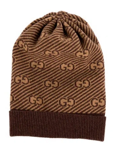 Pre-owned Gucci Gg Wool Beanie Hat In Brown