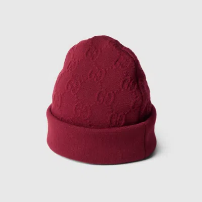 Gucci Gg Wool Blend Jacquard Hat In Red