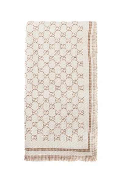 Gucci Gg Wool Blend Scarf In Sand
