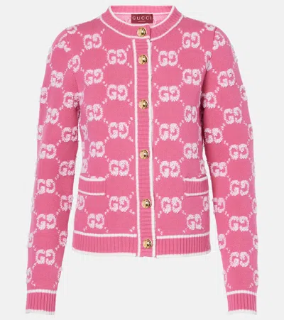 Gucci Gg Wool Bouclé Jacquard Cardigan In Pink