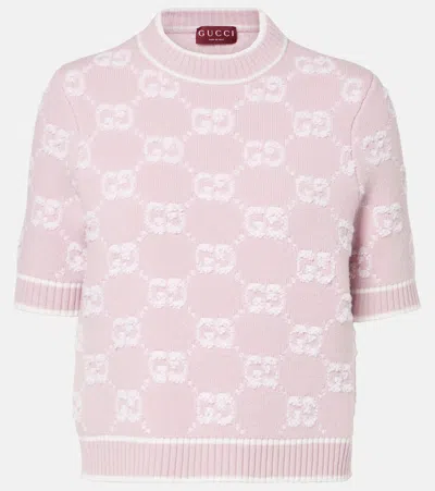 Gucci Gg Wool Bouclé Jacquard Top In Pink