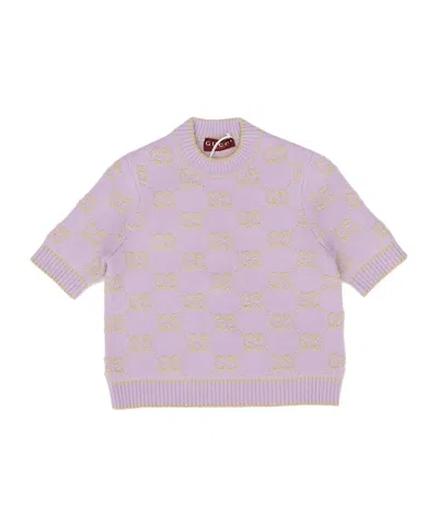 Gucci Gg Wool Boucle Jacquard Top In Purple