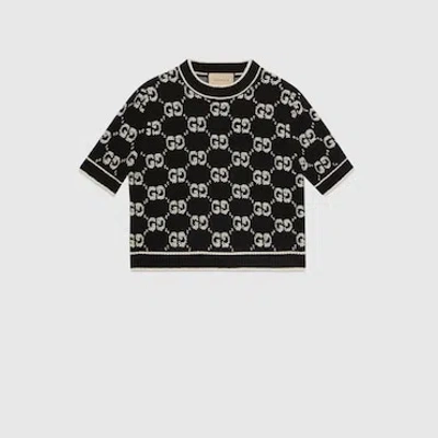 Gucci Gg Wool Bouclé Jacquard Top In Schwarz