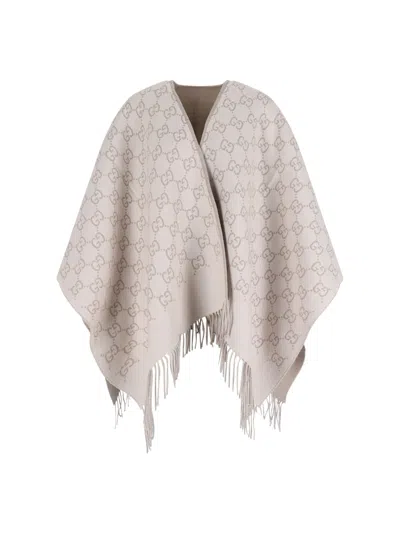 Gucci 'gg' Wool Cape In Neutral