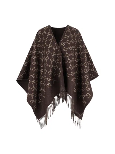 Gucci 'gg' Wool Cape In Brown