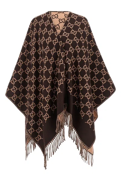 Gucci Gg Wool Cape In Brown