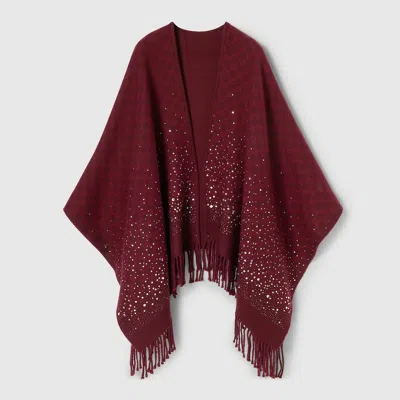 Gucci Gg Wool Cape With Crystals In Burgundy