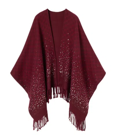Gucci Gg Wool Cape With Crystals In Burgundy