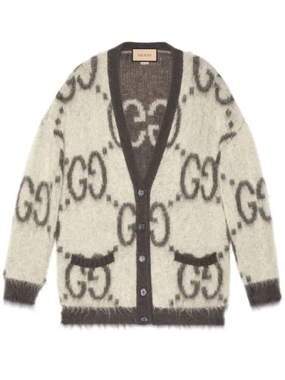 Gucci Reversible Gg Mohair Cardigan In Neutrals