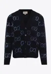 Gucci Mens Monogram-print V-neck Relaxed-fit Wool-blend Cardigan Navy Mc Xl In Navy