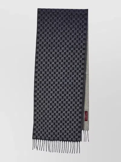 Gucci Gg Wool Cashmere Reversible Scarf In Blue