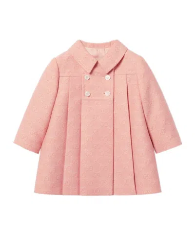 Gucci Pink And Ivory Gg Wool Flannel Coat