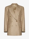 Gucci Gg-jacquard Double-breasted Blazer In Camel