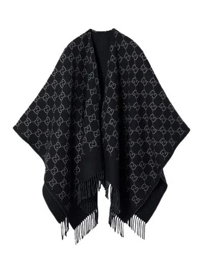 Gucci Gg Wool Jacquard Cape In Black
