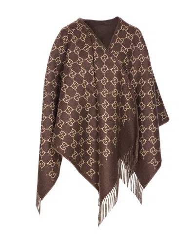 Gucci Women Gg Jacquard Wool Cape In Brown