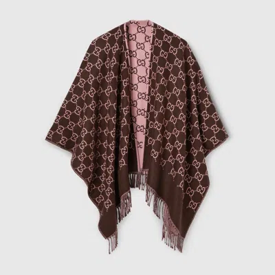 Gucci Gg Wool Jacquard Cape In Brown