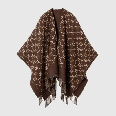 Gucci Gg Wool Jacquard Cape In Brown