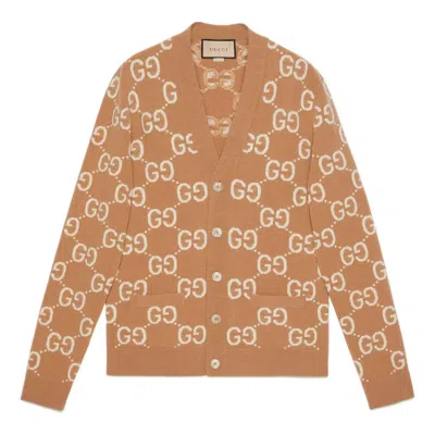GUCCI GUCCI GG WOOL JACQUARD CARDIGAN 'CAMEL IVORY'