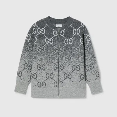 Gucci Kids' Gg Wool Jacquard Cardigan In Grey