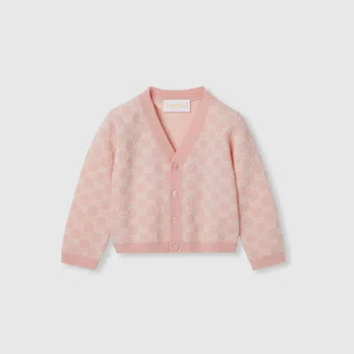 Gucci Babies' Gg Wool Jacquard Cardigan In Pink