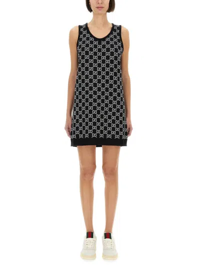 Gucci Gg Wool Jacquard Mini Dress In Black