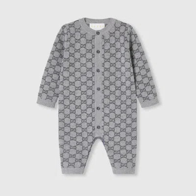 Gucci Babies' Gg Wool Jacquard One-piece In Gray