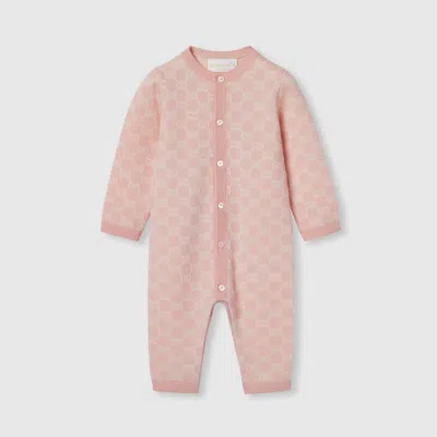 Gucci Babies' Gg Wool Jacquard One-piece In Pink