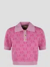 Gucci Gg Cropped Wool Jacquard Polo Shirt In Pink
