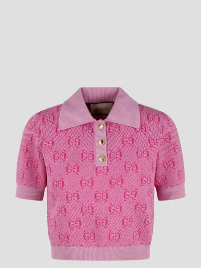 Gucci Gg Wool Jacquard Polo In Pink & Purple