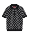 Gucci Black Polo Shirt With Ribbed Trims In Gg Canvas Woman In Black